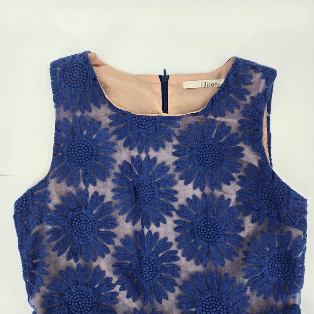 Ellison Dress M Blue Floral Lace Fit & Flare Anthropologie Style Kentucky Durby - Picture 2 of 10